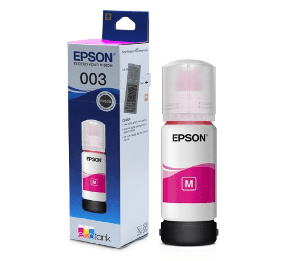Magenta Ink 65mi- 003: Epson L3110/ L3150/ L3151/ L3152/ L3156/ L5190/ L3116/ L3115/ L3101/ L3100/ L3250/ L5290/ L3252/ L3255/ L3211/ L3212/ L1110/ L1250/ L3210/ L3200/ L3215/ L3216/ L3251/ L3256/ L3260